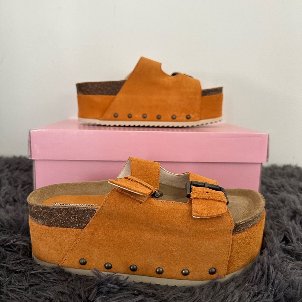 FP X Intentionally Blank Rule Breaker Flatform Sandals Suede Copper Size 37